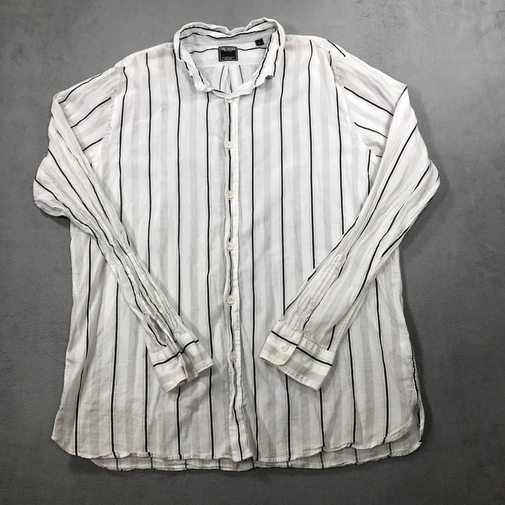 Todd Snyder Button Down Shirt Men Large White Black Vertical Striped Long Sleeve